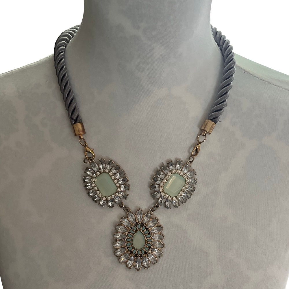 Statement Bib Necklace with Mint Green & Crystal Accents